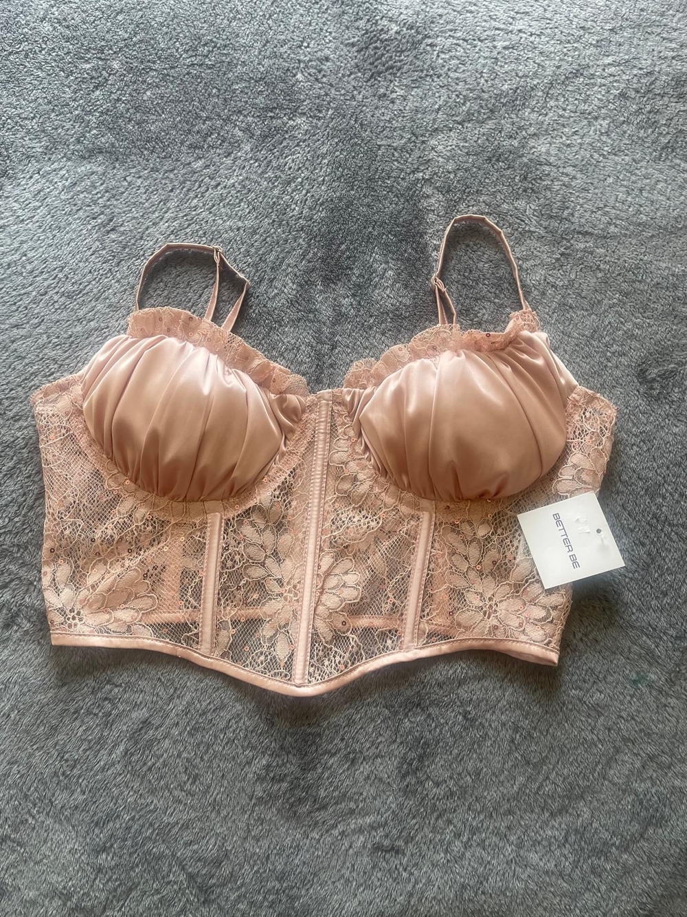 Better Be Dusty Rose Lace Longline Satin Bra